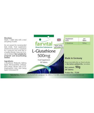 Fairvital | L-Glutathione 500mg - box of 3 months - VEGAN - Highly dosed - 90 tablets - Buy Online on GoSupps.com