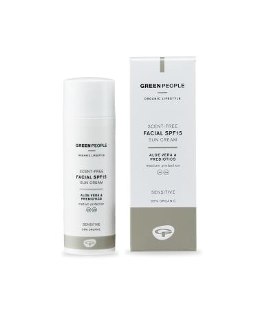 Green People Scent Free Facial SPF15 Sun Cream 50ml | Natural & Organic Sensitive SPF Moisturiser for Combination Spot-Prone or Sensitive Skin | Paraben Free & Unscented | Cruelty Free & Vegan