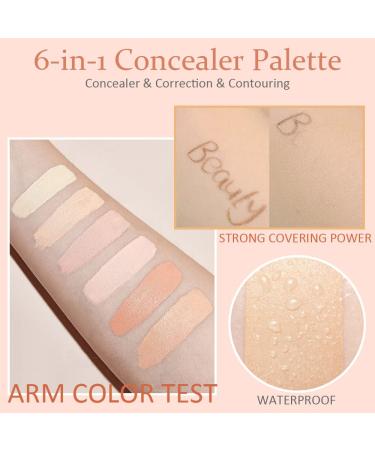 Evpct 6 Colors Corrector Cream Concealer Palette for Mature Skin, Pink under Eye Concealer Kit for Dark Circles and Puffiness - 0.32 Ounce (Pack of 1) - Buy Online on GoSupps.com