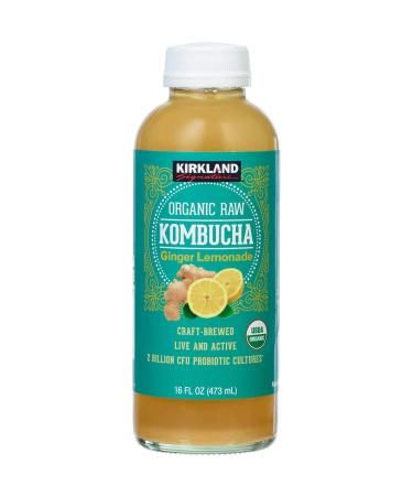 Kirkland Grocery Signature Organic Raw Kombucha, Ginger Lemonade, 16 Oz (8Count), Green