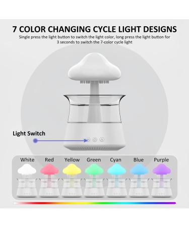 Cloud Rain Humidifier with Remote Control - 7 Color Changing Lights & Fountain Water Drop Sound - Essential Oil Diffuser for Home, Office, Bedside - White - Buy Online on GoSupps.com