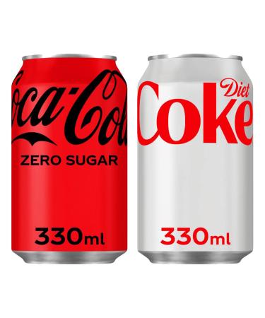 Soft Drink Bundle Assorted Sparkling Soft Drinks 330ml Cans 12x Coca Cola Zero Can 330ml + 12x Diet Coke Can 330ml Total 24 Cans Boxed Treatz