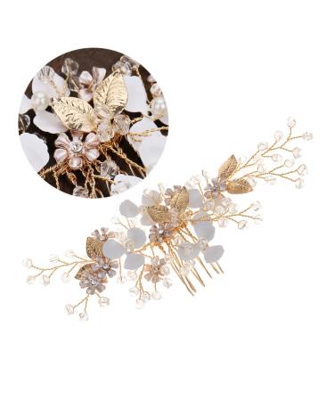 Ipetboom Gold Hair Comb Wedding Vintage Hair Comb Rhinestone Gold Hair Comb Pearl Hair Comb Gold Leaf Hair Comb Tiara Bridal Hair Comb Hair Side Combs Dress Bride Hair Accessories