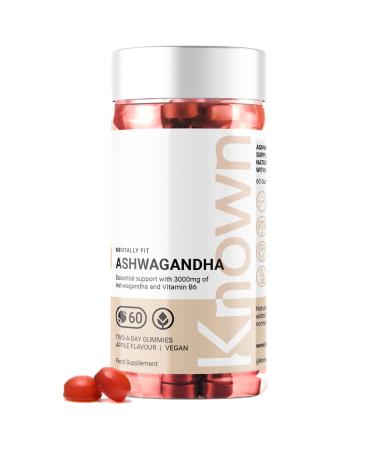 Ashwagandha Gummies 3000MG High Strength by Known Nutrition with Vitamin B6 | 60 Two-a-Day Gummies | Natural Botanical Extract | for Natural Stress Reduction | Apple Flavour (1) - Buy Online on GoSupps.com
