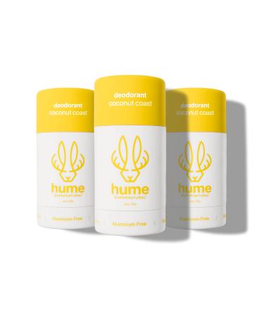 Hume Supernatural Aluminum Free Deodorant for Women & Men - Safe for Sensitive Skin - Probiotic Plant-Based Baking Soda Free Aloe & Cactus Flower Anti Sweat Stain & Odor - Coconut Coast 3-Pack