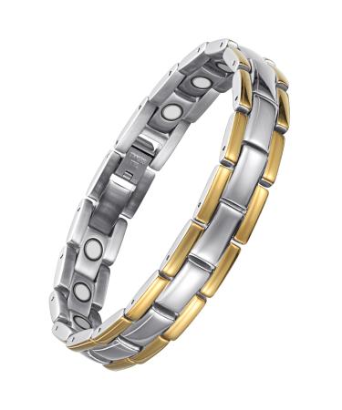 WELMAG WM Men Titanium Steel Magnetic Bracelet for Men Gold Line Design Adjustable Bracelets With Adjust Tool Luxury Box Halloween Jewelry Gifts(Sliver)