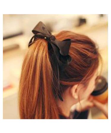 Inilbran Boho Silk Hair Bow Rope Scrunchies Black Silky Hair Band Hair Ties Vintage Elastic Hair Bands Ropes French Bowknot Ponytail Scrunchy Hair Ties Hair Accessories for Women and Girls Headdress
