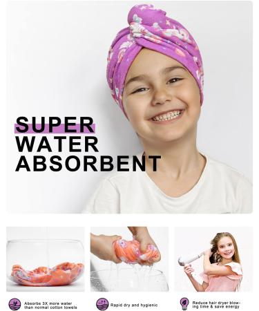 Meetrue Unicorn Hair Turban for Girls - 3 Pack Microfiber Fast-Dry Towels (Purple Orange White) - Super Absorbent Kids' Towel (Ages 3-5) - Buy Online on GoSupps.com