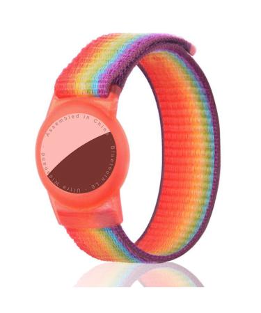 Dingfeiyu Airtag Wristband for Kids Adult Apple Airtag Waterproof Bracelet Adjustable Anti Lost Airtag Wristband Nylon for Toddler Child and Men Women (rainbow)