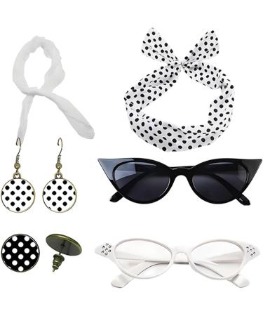 Seyrnicay 50s Accessories for Women Drop Earrings Headbands 1950s Outfi Set - Costume Accessories with Red Bow Headband Vintage Polka Dot Hair Bands Cat Eye Glasses - Buy Online on GoSupps.com