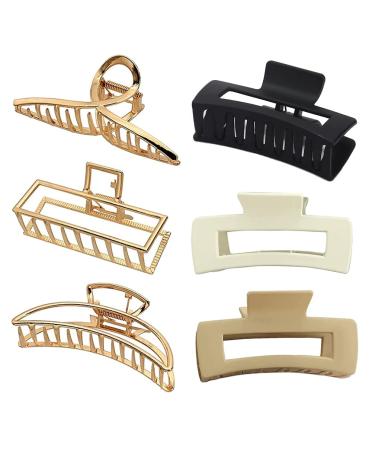 Large Hair Claw Clips for Women Dinghao Big Hair Clip for Girls Thick Hair Non-slip Strong Hold 3 PCS Metal & 3 PCS Plastic Gold