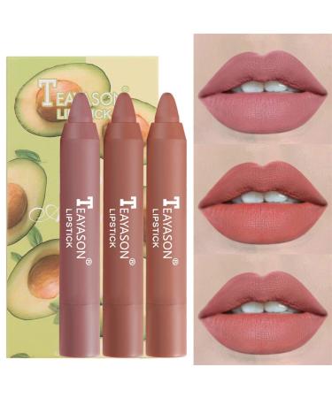 Xiahium 3Pcs Crayon Lipstick Set - Matte Velvety Nude, Waterproof, Long Lasting, High Pigmented Lip Makeup for Women - Buy Online on GoSupps.com