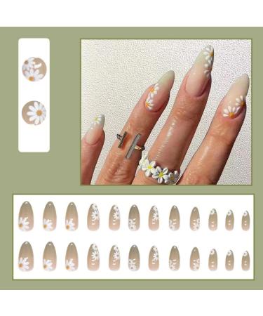 JUSTOTRY 24 Pcs Floral Oval Short False Nails in Lime Green - French Press on Fake Nails with Nail Glue - Matte Almond Medium Stick on Nails for Women - Nail Art Accessories - Buy Online on GoSupps.com