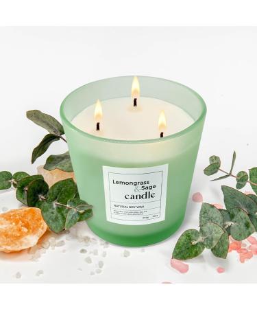 30 oz Highly Scented Soy Candle - Lemongrass & Sage Aromatherapy 120 hrs Long Lasting 3 Cotton Wicks Smokeless | Great Gift for Him & Her - Midnight Lights - Buy Online on GoSupps.com
