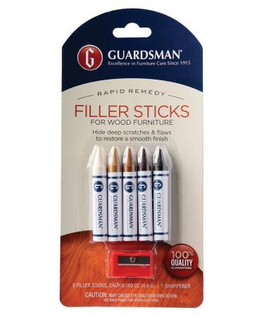 Guardsman Wood Repair Filler Sticks - 5 Colors Plus Sharpener, Repair and Restore Scratched Furniture 5 Colors Wood Repair Filler Sticks