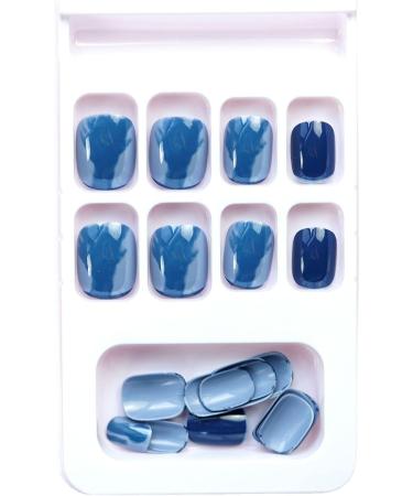 French Tip Press on Nails - Short Press On Nails with Nail Tips Blue gray French fake nails press on nails Acrylic False Nails Cute Artificial Nails - Buy Online on GoSupps.com