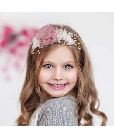 IYOU Girls Princess Headband Pink Flower Hair Bands Pearls Birthday Wedding Communion Hair Accessories for Kids - Buy Online on GoSupps.com