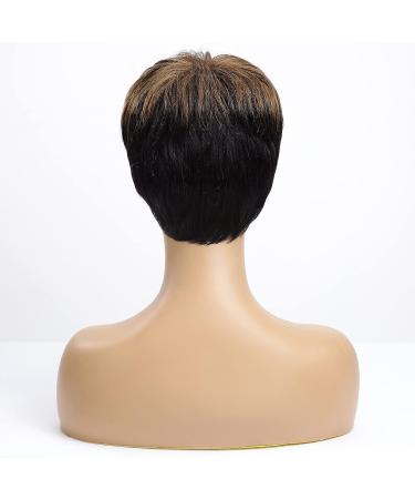 ALANHAIR Pixie Cut Human Hair Wig for Black Women | Glueless Short Hairstyle | Easy to Care for | Black Mix Brown Color - Buy Online on GoSupps.com