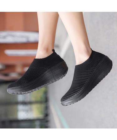 G neric Platform Wedge Sneakers Fashion Trendy Mesh Lace Up Low Top Walking Shoes with Arch Support Rubber Outsole Memory Foam Cushioning Midsole Soft Padded Insole Breathable Wedge Sneakers 02-black 9.5-10