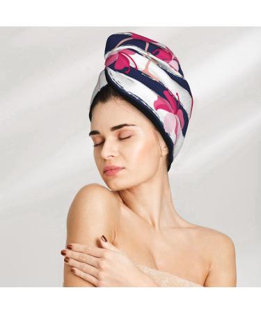 Super Absorbent Dark Blue & Pink Flamingos Microfiber Hair Towel Wrap for Long Curly Hair | Quick Dry Coral Velvet for Women - Buy Online on GoSupps.com