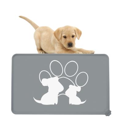 Dog Cat Food Mat Dog Bowl Mat Pet Waterproof Dog Cat Feeding Mat Silicone Non Slip Dog Mat For Bowls (Grey Dog)