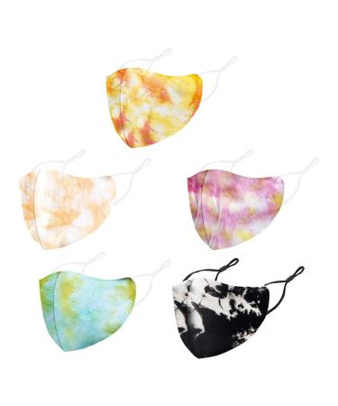 5PCS Reusable Fabric Face_Mask Covering Unisex - Cute Print Cloth Washable Breathable Mouth Shield Protection Men Women