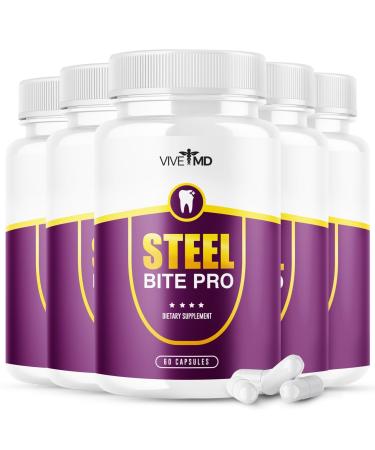 Steel Bite Pro for Teeth and Gum Repair - Official Formula - Dental Probiotic Tooth Repair with Oral Probiotics for Teeth and Gums - Steel Bite Pro Supplement - Stealbite Pro Reviews (5 Pack)