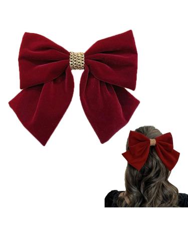 LVGPH Large Hair Bow Velvet Hair Clip Vintage Red Satin Hairclip Barrette Bowknot Bow Hairpins Hair Accessories Ponytail Barrettes French Headdress Bow for Adult Teens Women School Wear Clips