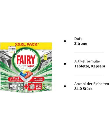 Buy Fairy Platinum PLUS All-In-One Dishwasher Tabs - 84 Lemon Capsules | Economy Pack Dishwashing Detergent for International Shipping - Buy Online on GoSupps.com