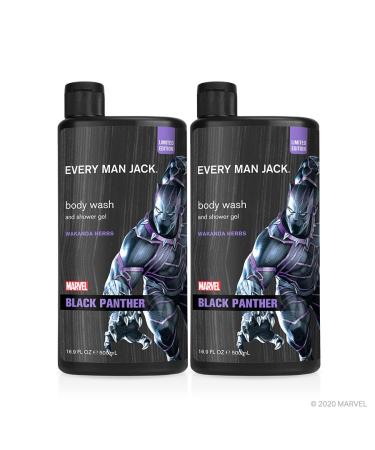 Every Man Jack Body Wash - Marvel Black Panther | 16.9-fl oz Twin Pack - 2 Bottles Included | Naturally Derived Parabens-free Pthalate-free Dye-free and Certified Cruelty Free