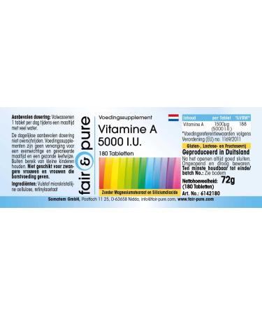 Fair & Pure Vegan Vitamin A 5000 I.U. Retinyl Acetate 180 Tablets - Buy Online on GoSupps.com