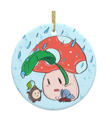 YYHHAOFA Sunflower Seeds and Mushroom Picture Christmas Ceramic Round Pendant Decoration - Festive Hanging Ornament for Stores and Homes -2.9 in