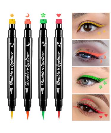 BINGBRUSH 4Pcs Double-head Liquid Stamp Eyeliner - 5 in 1 Shapes Face Stamps Makeup, Waterproof and High Pigment Liquid Eyeliner - Colorful and Slim Gel Felt Tip - Buy Online on GoSupps.com