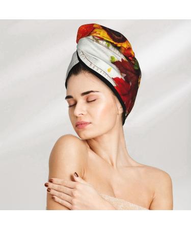 Thanksgiving Autumn Pumpkins Microfiber Hair Towel - Soft Absorbent Coral Velvet Quick Dry Wrap for Women with Long Curly & Thick Hair - Buy Online on GoSupps.com