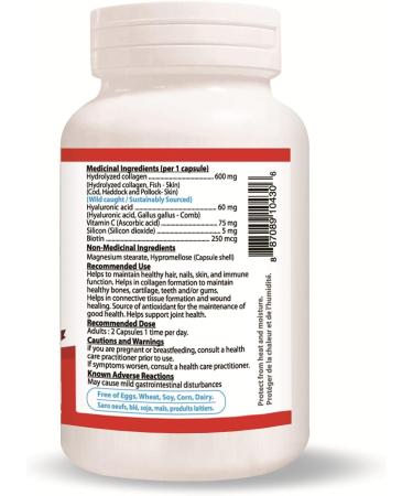 Nutridom Hydrolyzed Marine Collagen Peptides Capsules 600mg Wild-Caught from North Atlantic Supports Hair Skin & Nails Non-GMO Free of Gluten Soy & Dairy (60 Count) 60 count (Pack of 1) - Buy Online on GoSupps.com