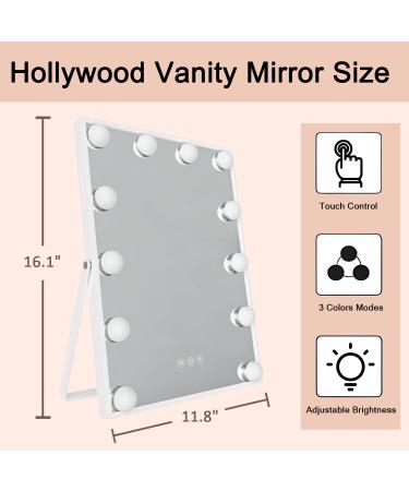 Manocorro Hollywood Vanity Mirror with Lights - 12 LED Bulbs, 3 Color Lighting Modes, Smart Touch Control - White - Buy Online on GoSupps.com