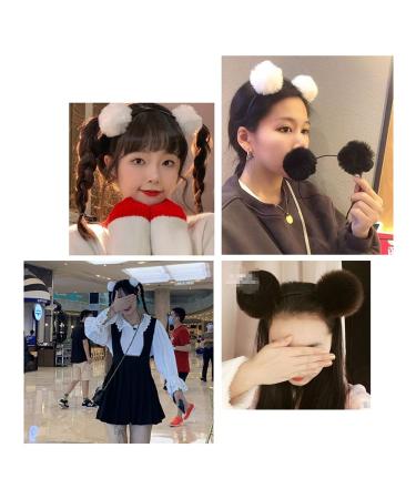 UPSTORE 3PCS Fluffy Pom Ball Headbands with Panda Ears Hair Accessories for Party Costume - Black, White, Pink - Buy Online on GoSupps.com