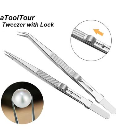 NBGGFF Tweezers Stainless Steel Precision Tweezers Adjustable Slide Lock Tweezers Anti-Static Jewelry Diamond Straight Curved Tip Pinzette Silver - Buy Online on GoSupps.com
