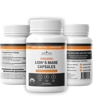 Organic Lion s Mane Mushroom Extract Capsules 100% Pure Mushroom Extract Natural Brain & Focus Support Vegan Superfood Supplement Non-GMO Gluten-Free No Additives 60 Capsules per Bottle - Buy Online on GoSupps.com