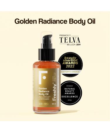 Freshly Cosmetics 100 natural body oil nourishes firms and reduces stretch marks Golden radiance Body Oil 200ml - Buy Online on GoSupps.com