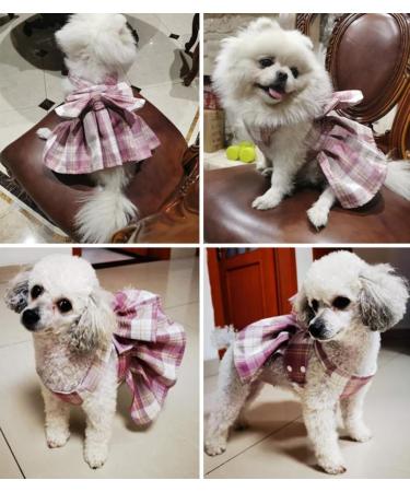 Buy Oyccen Dog Grid Dress Harness & Leash Set | Bow Tie Princess Outfit for Small Dogs & Cats Pink - Buy Online on GoSupps.com