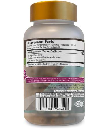 Betel Natural AJO Negro con Perejil/Black Garlic with Parsley and Cayenne Capsules Potent Superfood - 1500 mg por Porcion - Buy Online on GoSupps.com