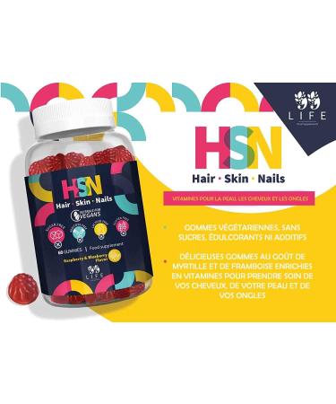 99Life | Hair Nail and Skin Gummies Without Sugars and Additives | Food Supplement with Vitamins A C D E B6 B12 Biotin Folic Acid and Zinc | 100% Vegan | 60 Gummies - Buy Online on GoSupps.com