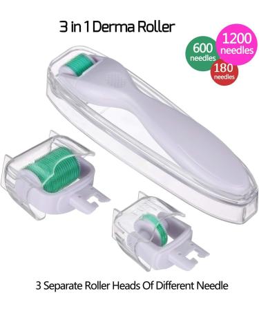 BOWKA Derma Microneedling Roller 3-in-1 Set - 600 (0.30 mm) 180 (0.25 mm) 1200 (0.50 mm) for Face and Body (Green) - Buy Online on GoSupps.com