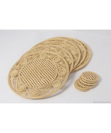 Handwoven Iraca Placemat Set - 13.8 inches + Coaster | Raffia Straw Caracoli | Natural Fiber | Sold Individually - Buy Online on GoSupps.com