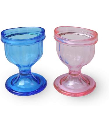 Set of 2 blue and pink colored eyewash cups for effective eye cleaning eye-shaped rim snug fit