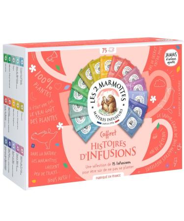 Les 2 Marmottes - Coffret Histoires d'Infusions 75 Sachets - 15 Tisanes - Amateurs de plantes inconditionnels des infusions - Made In France - Sans ar mes ajout s - 116g Histoires d'Infusions - 75 Sachets