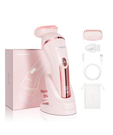 SUPRENT Electric Shavers for Women Cordless 3 in 1 Rechargeable Lady Shaver Electric Trimmer for Women Painless Electric Epilator Wet & Dry Hair Removal for Arm Legs Underarm Bikini Pink