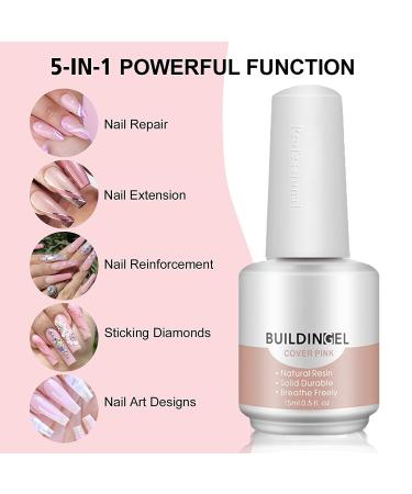 Teerova 5 in 1 Builder Gel for Nails - 15ml Strengthening UV/LED Hard Gel for Nail Extensions & Art (Cover Pink) - Buy Online on GoSupps.com