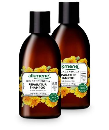 alkmene Organic Calendula Repair Shampoo - Shampoos for dry and damaged hair - Plant-based shampoo without silicone parabens mineral oils SLS and SLES - Shampoos (2x 250 ml)